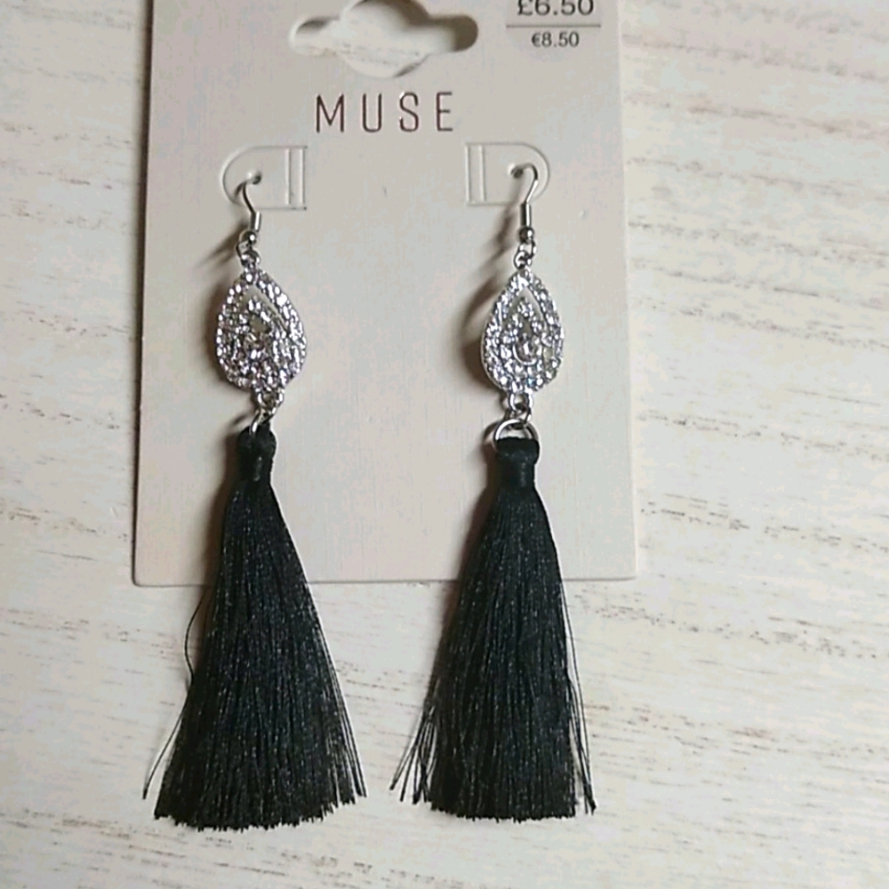 😻 3 For $15 Blingy Waterdrop Black Tassel Dangles